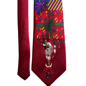 E. Graziano Festive Holiday Red Christmas Tie with Santa Design Mouse Party